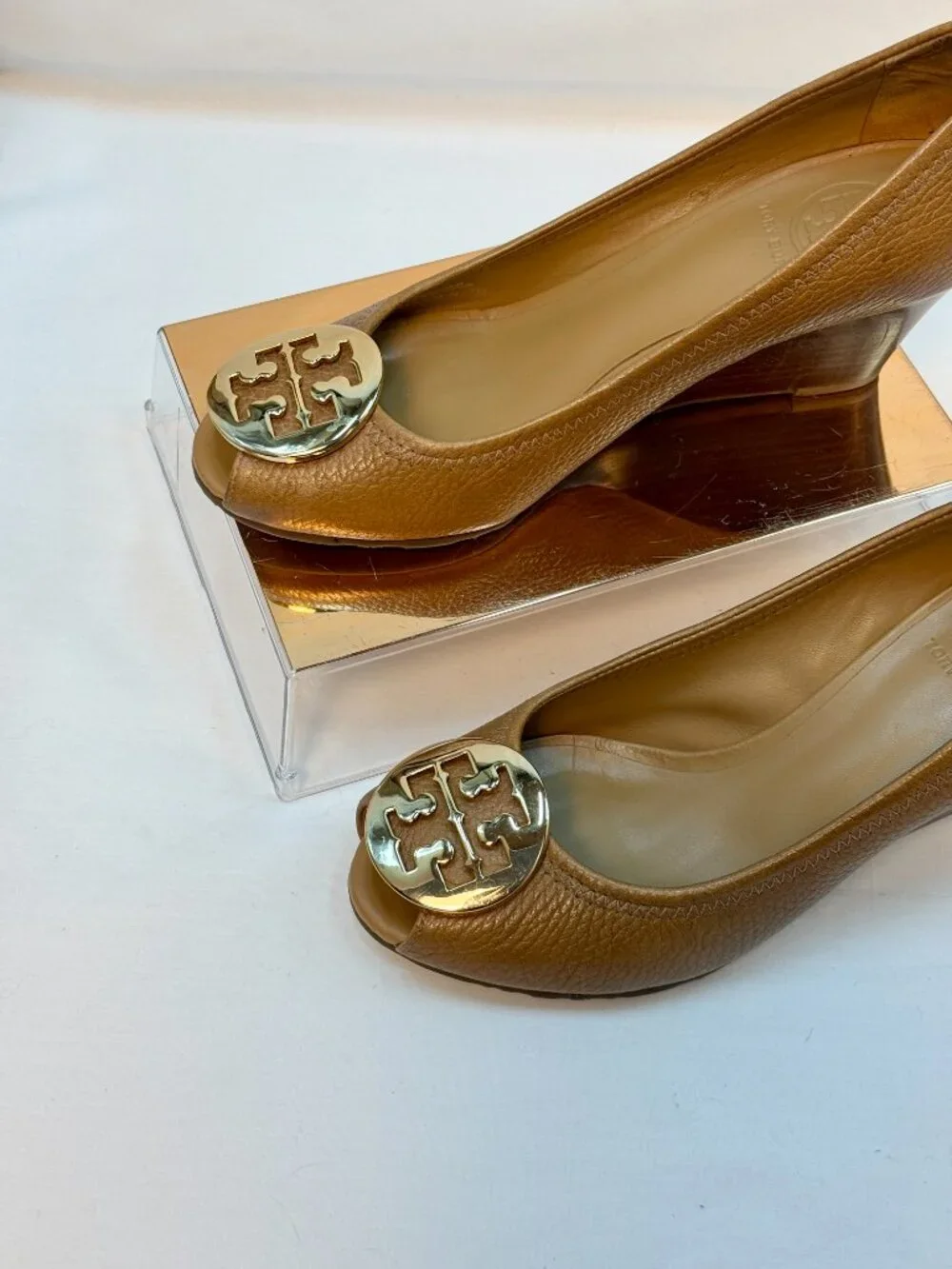 Tory Burch Sally 2 Peep Toe Wedge Pumps Black Leather Size 7